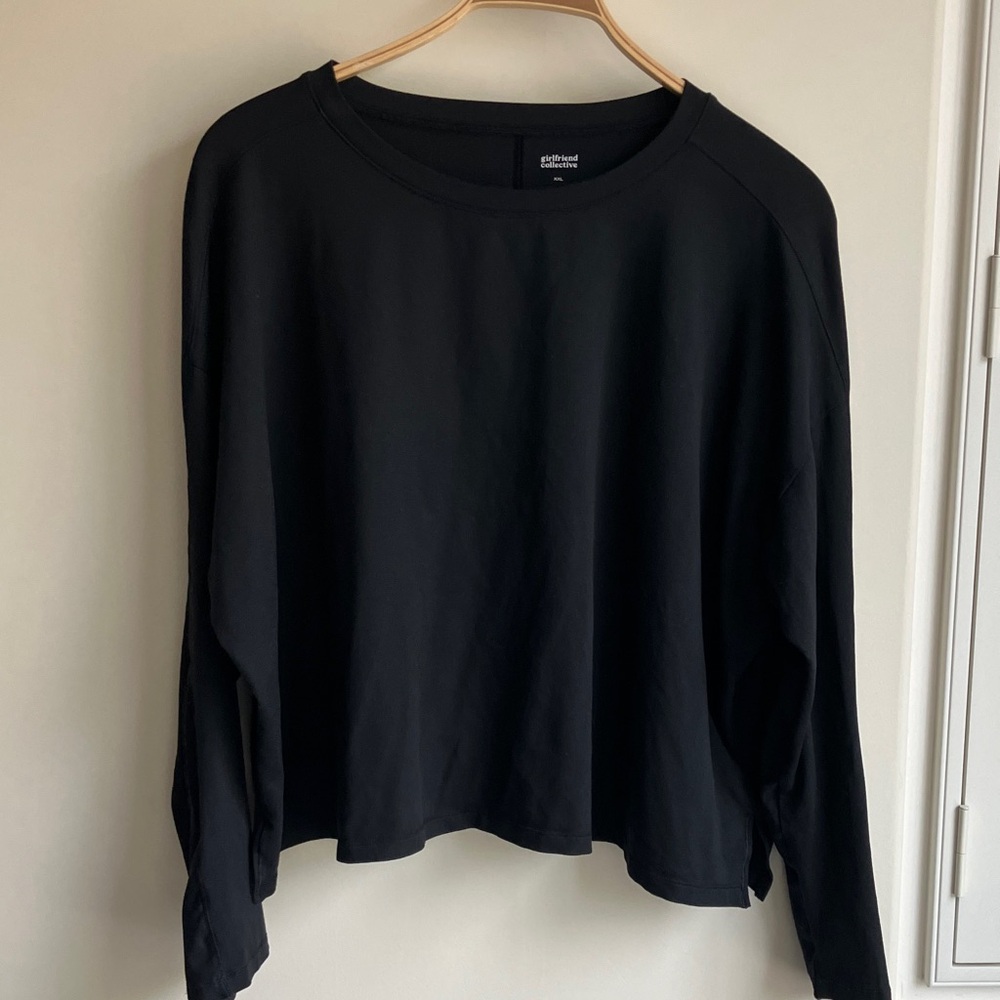 GIRLFRIEND COLLECTIVE Black Recycled Polyester L/S Activewear Boxy Top Size XXL